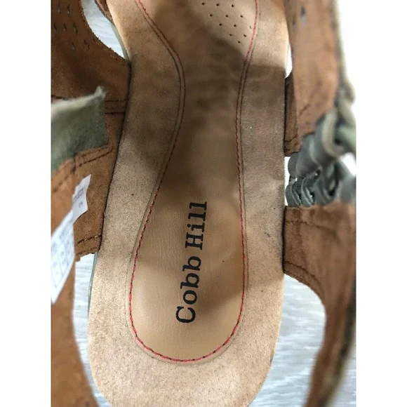 Cobb Hill Women's Green Leather Wedge Sandals 9 Cutout Zip Comfort Peep Toe Shoe - Picture 7 of 11